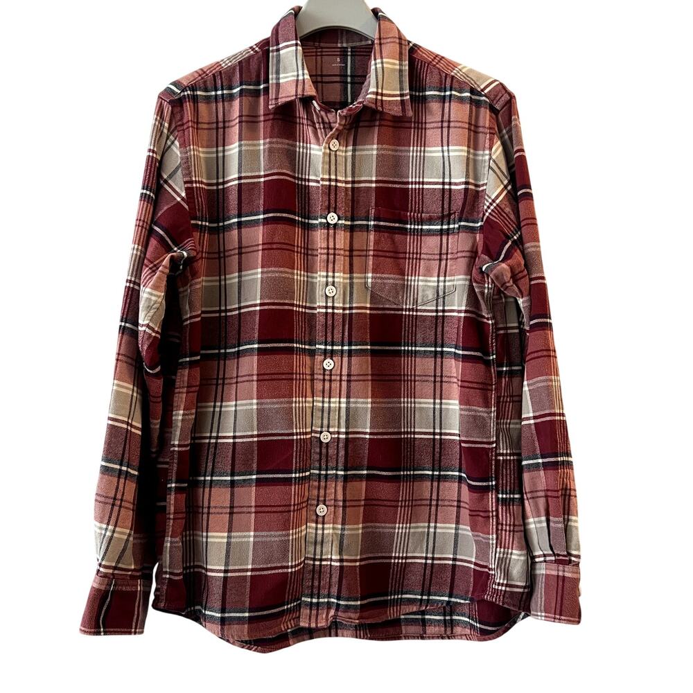 Muji Men's 100% Cotton Checked Plaid Shirt Size S Red Black White